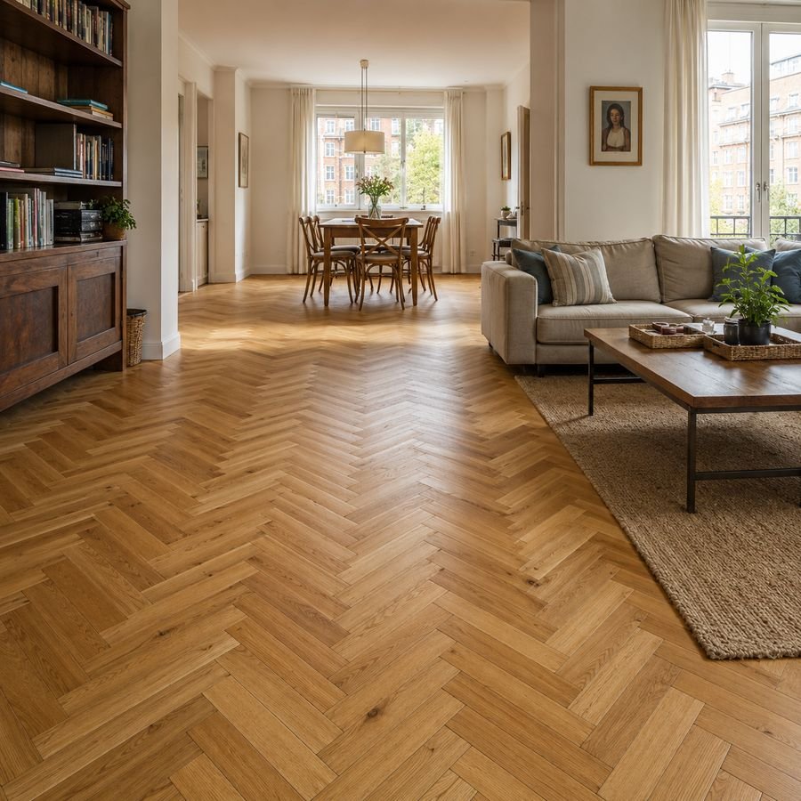 Parquet en espiga en salón